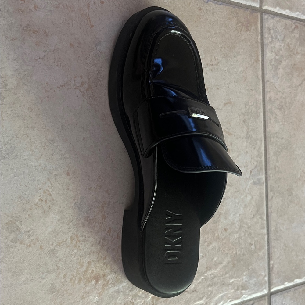 DKNY Glossy Black Slip-On Loafers - Picture 2 of 5